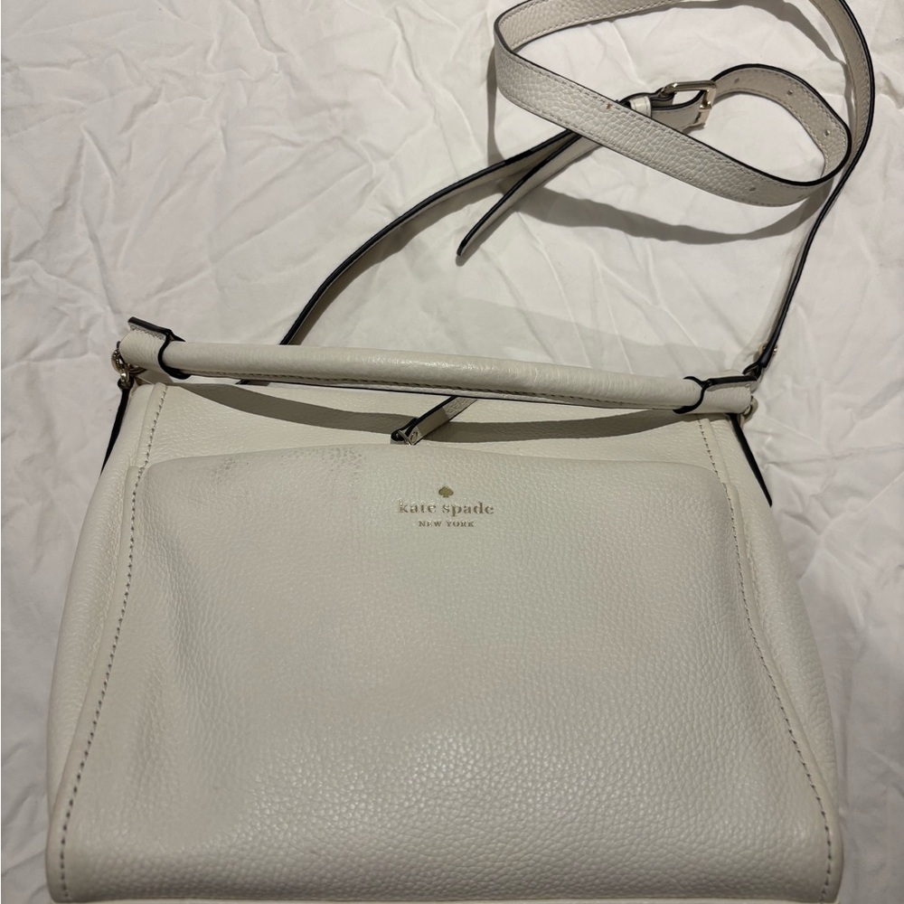 kate spade White Pebbled Leather Shoulder Bag with Top Handle